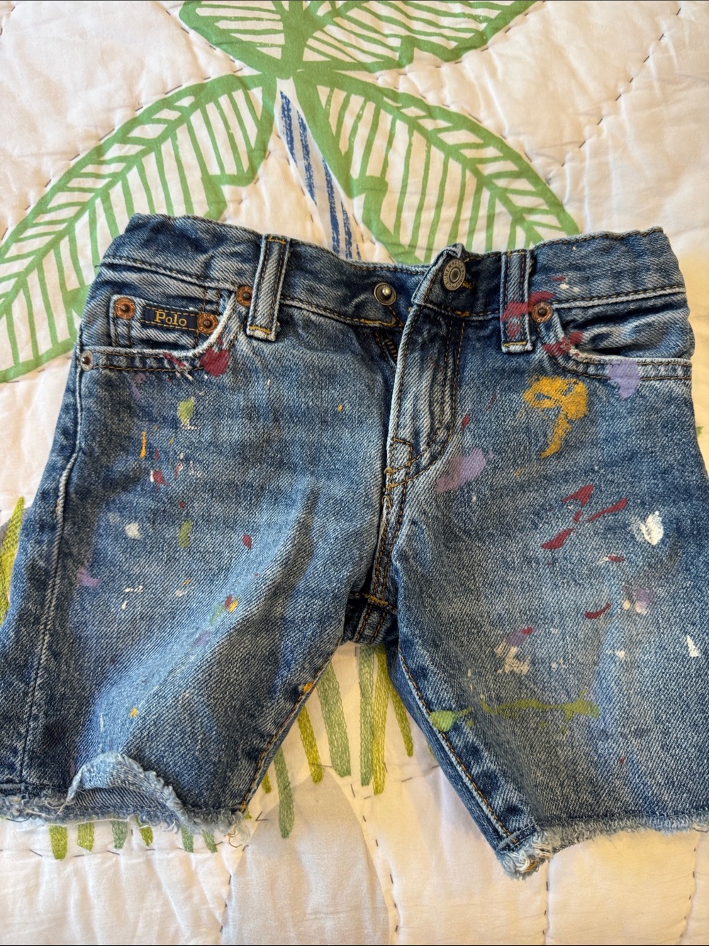 Ralph Lauren Light Blue Denim Shorts with Multicolor Paint Accents